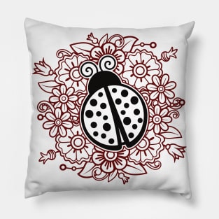 The Ladybug with Flowers Mandala Pillow