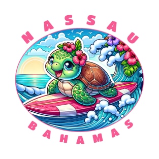 Nassau Bahamas Girls Cute Surfing Sea Turtle T-Shirt