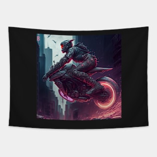 Cyberpunk Female Daredevil on A Bike Tapestry