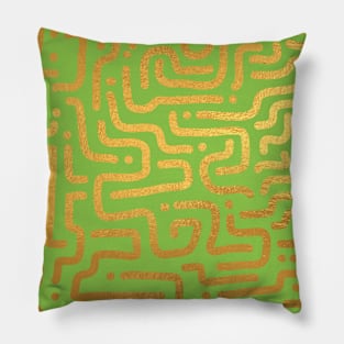 Light Green Gold colored abstract lines pattern Pillow