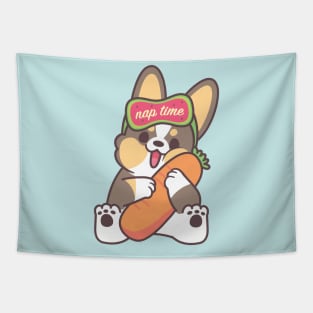 Nap Time Tricoloured Corgi with Carrot Pillow Bolster (Mochi Version) Tapestry