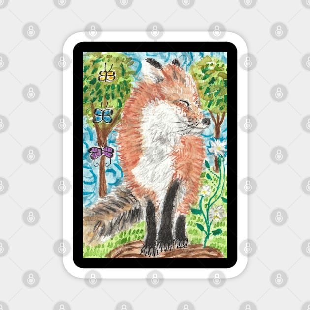 Cute  fox butterflies art Magnet by SamsArtworks