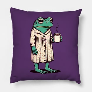 Sleepy tired frog with coffee Pillow