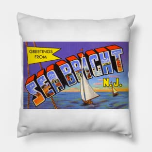 Greetings from Sea Bright New Jersey - Vintage Large Letter Postcard Pillow