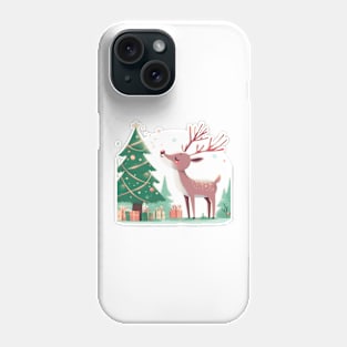 Reindeer Enjoying Their Christmas Tree - White Background Phone Case