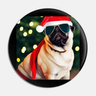 Christmas pug in Santa's hat Pin