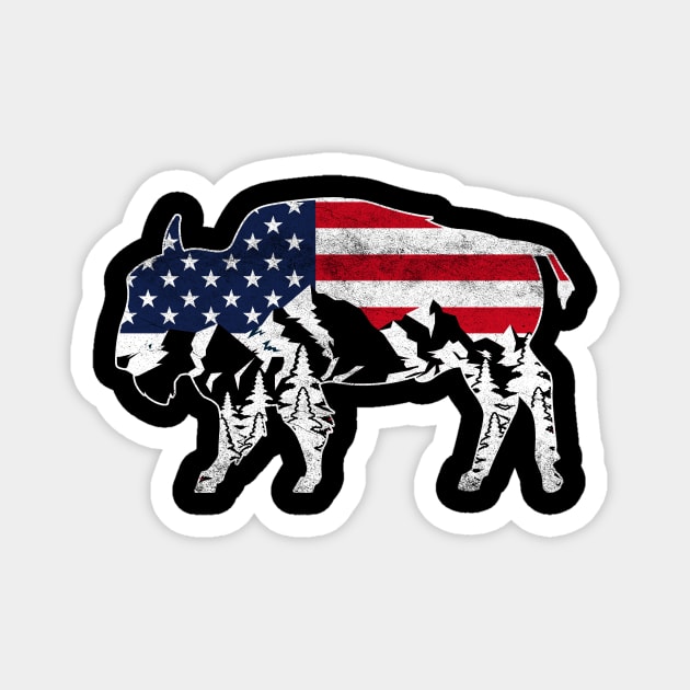 Buffalo US Flag Retro Bison Magnet by shirtsyoulike