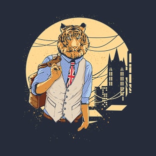 Tiger Guy with Union Jack Necktie Design T-Shirt