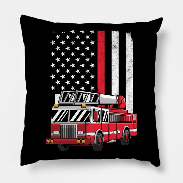 Fire Truck Thin Red Line USA American Flag Fireman Gift Pillow by HCMGift