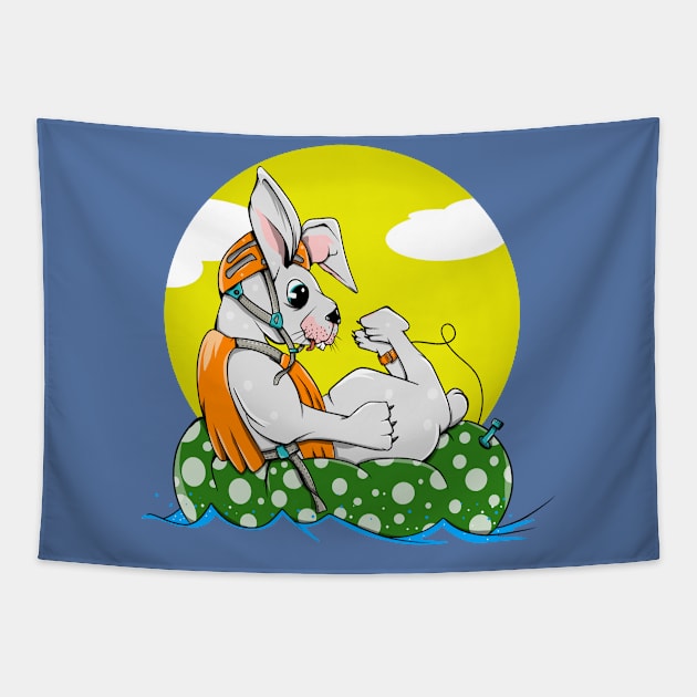 Rabbit on a river Tapestry by mailboxdisco