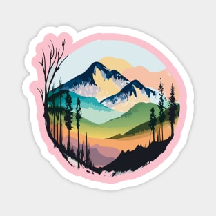 t-shirt design, watercolor painting of trees and mountains Magnet