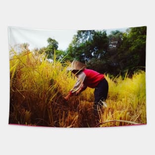 harvesting rice on the fields Tapestry