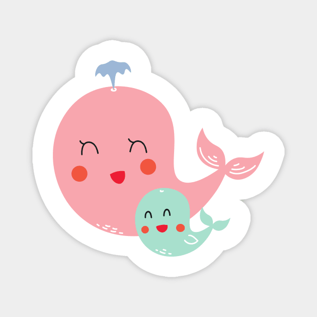 Mom and Baby Whale pink Magnet by nezar7