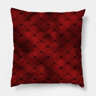 Ringed Scales in Black and Ruby Red Vintage Faux Foil Art Deco Vintage Foil Pattern Pillow