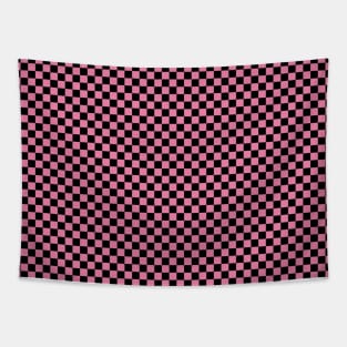 Pink and Black Checkerboard Plaid Tapestry