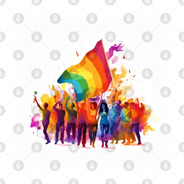 Pride parade with rainbow flag and people celebrating by NeavesPhoto