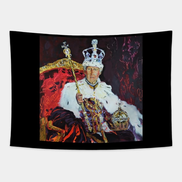 King Charles III Crowning Portrait Painting 698 Tapestry by artsale