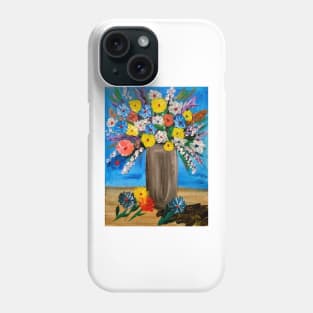 Some abstract mixed flowers in a metallic vase Phone Case