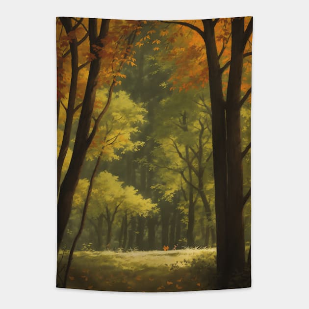 Autumn Scene - Fall in a Maple Forest Tapestry by CursedContent