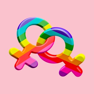 Lesbian couple symbol rainbow colors flag of LGBTQ Pride T-Shirt