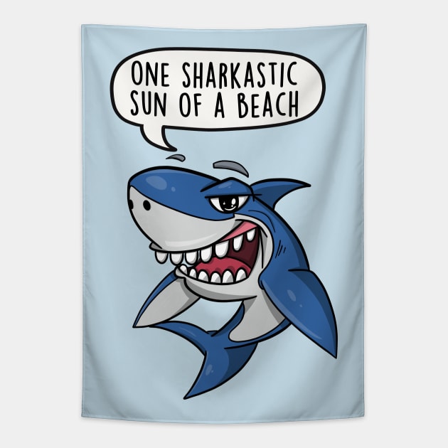 One sharkastic sun of a beach Tapestry by LEFD Designs