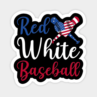 4th of July Baseball Red White Blue Patriotic Baseball Heart Magnet