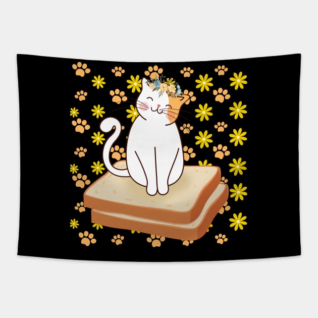 Cat Lovers Cat Flower Toast Tapestry by DMS DESIGN