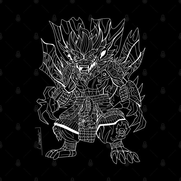demon mexican yokai samurai ecopop art by jorge_lebeau