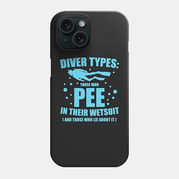 Diver Types Pee Wetsuit Funny Scuba Diving Gift Phone Case by Mesyo