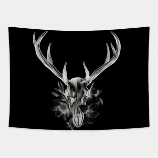 Deer Skull with Antlers in a Bed of Flowers and Lilys T-Shirt Tapestry