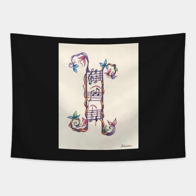 "I" - Illuminated Text/Font - Initial Alphabet Letter "I" Music Themed Tapestry by tranquilwaters