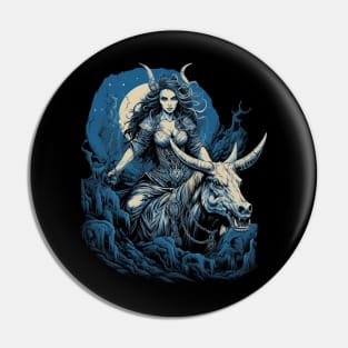 Heavy Metal Valkyrie Goddess Riding Steed Rocker Headbanger Pin