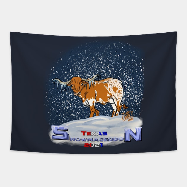 Texas Snowmageddon- Longhorn Tapestry by ClaytoniumStudios94