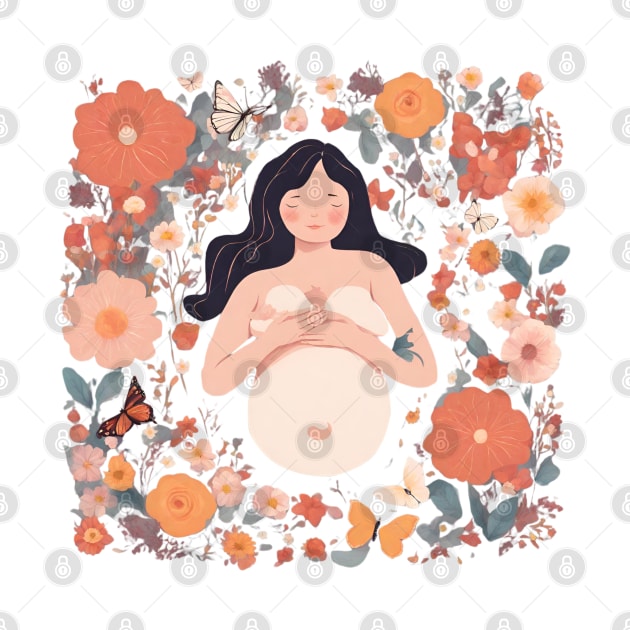 Pregnant Woman surrounded by flowers mothers day gift by Trend Spotter Design