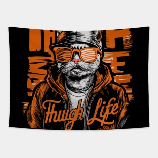 Thug Life Cat Design in Vibrant Colors Tapestry