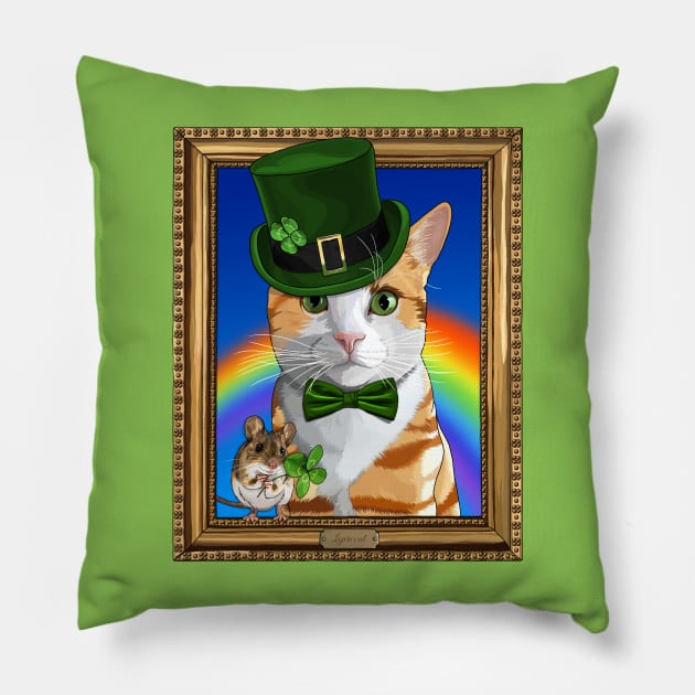 St Patricks Day Leprechaun Cat and Mouse Pillow by CarleahUnique