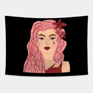 Pink Hair Woman Graphic Design Tapestry