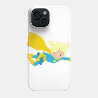 Superhero Girl, Blonde Hair, Hero, Yellow Cape Phone Case