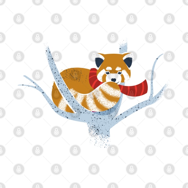 Cute red panda on a tree wearing a scarf // spot illustration by SelmaCardoso