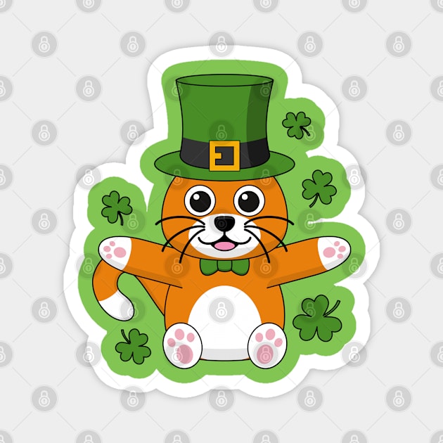 Cute St Patrick's Day Cat with Shamrocks Cartoon Magnet by BirdAtWork