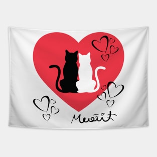 CAT COUPLE RED HEART VALENTINES DAY Tapestry