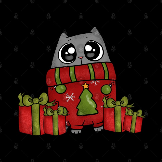 Ugly Sweater Christmas Cat with Gifts Presents by Wanderer Bat