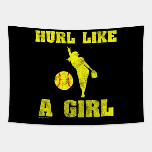 Hurl Like A Girl Softball Player Tapestry