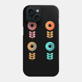 Set of Four Two Tone Retro Flowers Phone Case