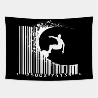 Youth surfing on barcode Tapestry