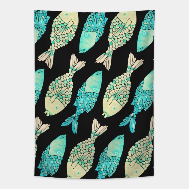 indonesian fish turquoise cream Tapestry by CatCoq