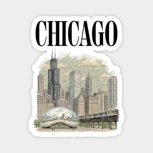 Chicago Bean and El Train Skyline Magnet