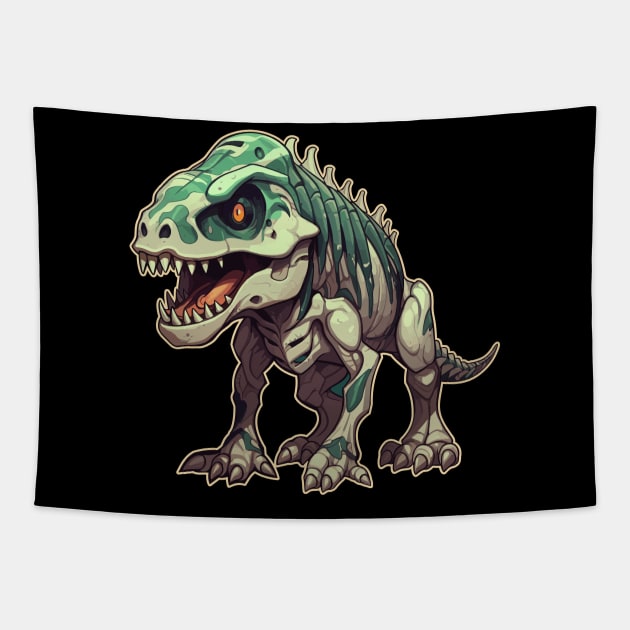 Spooky Scary Chibi T-Rex Isometric Dinosaur Tapestry by DanielLiamGill
