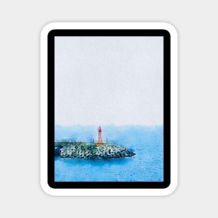 Lighthouse ,Watercolor painting on a textured watercolor paper Magnet