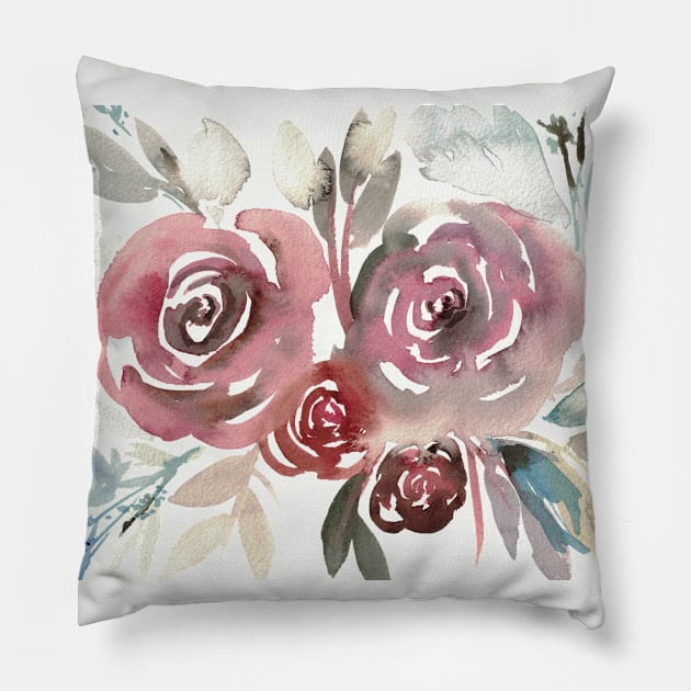 Flowing Watercolor Roses Pillow by Amplified Watercolors 